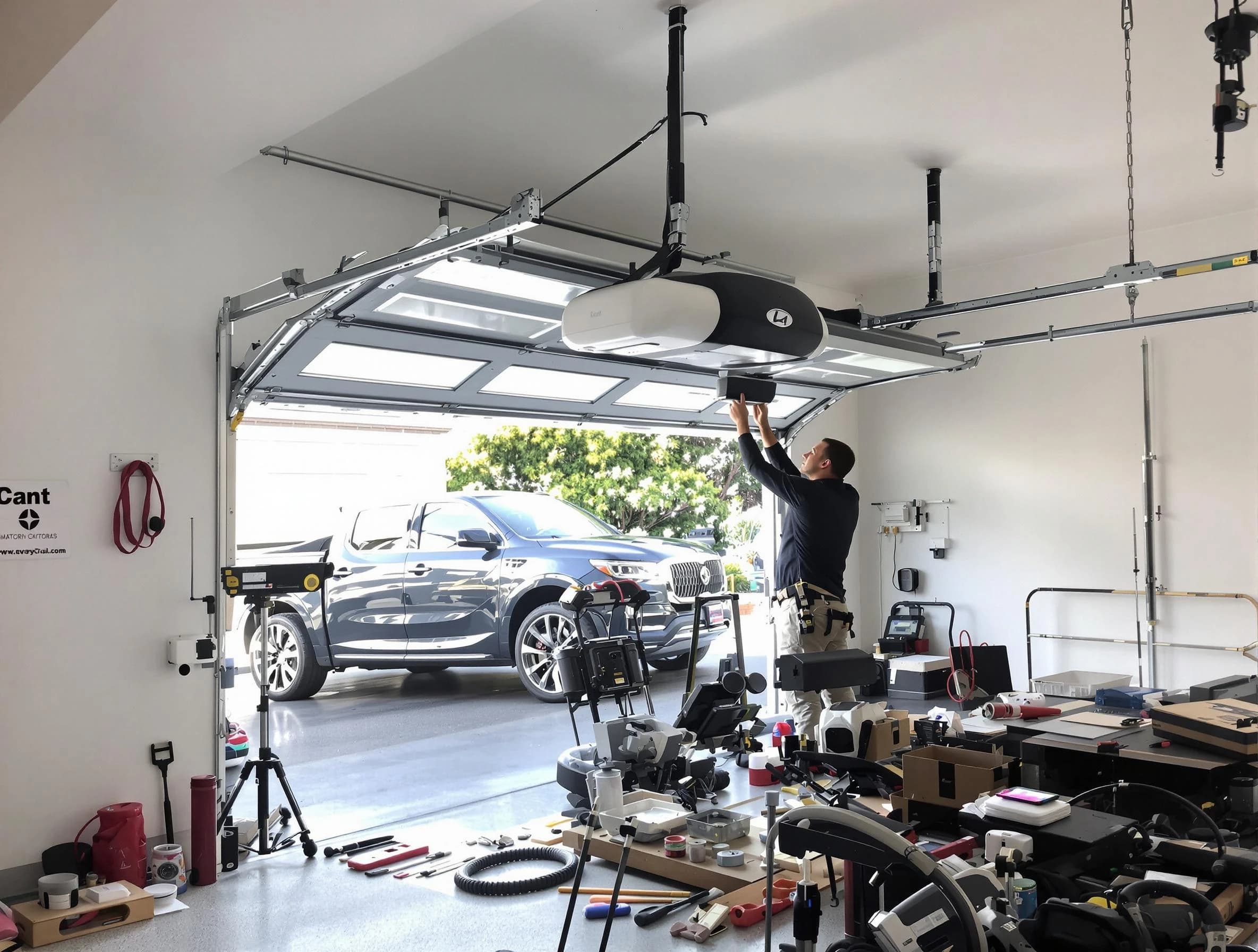 Bellevue Garage Door Repair specialist installing smart garage door opener system in Bellevue home