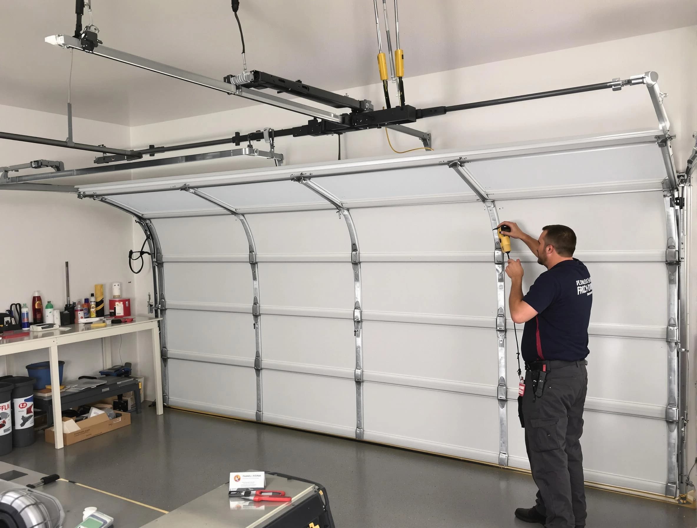 Bellevue Garage Door Repair certified technician performing overhead door system repair in Bellevue