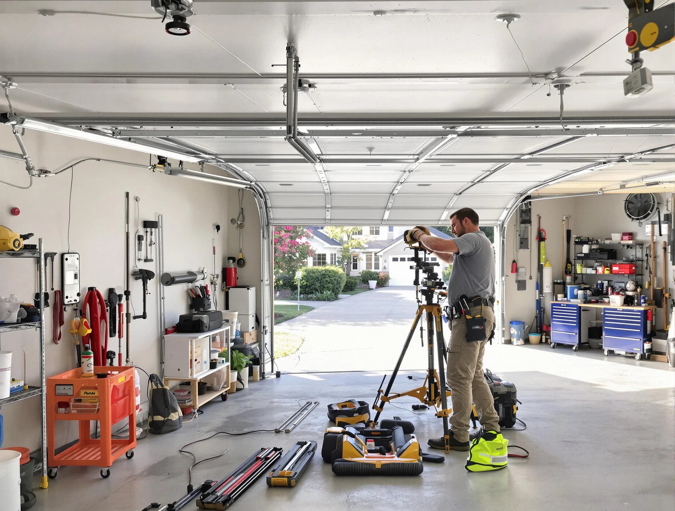 Bellevue Garage Door Repair specialist performing laser-guided track alignment in Bellevue