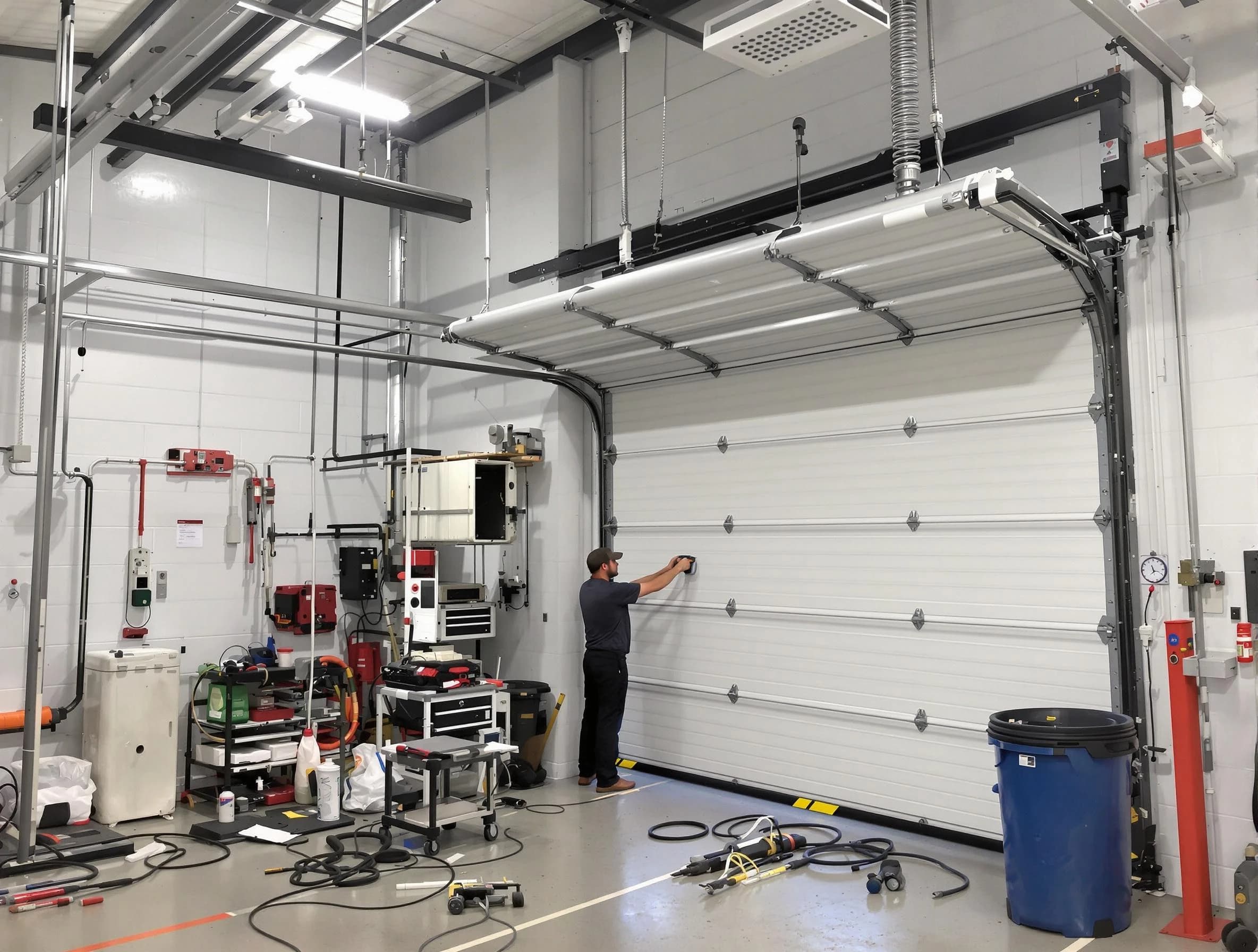 Bellevue Garage Door Repair certified technician performing commercial door repair at a Bellevue business facility