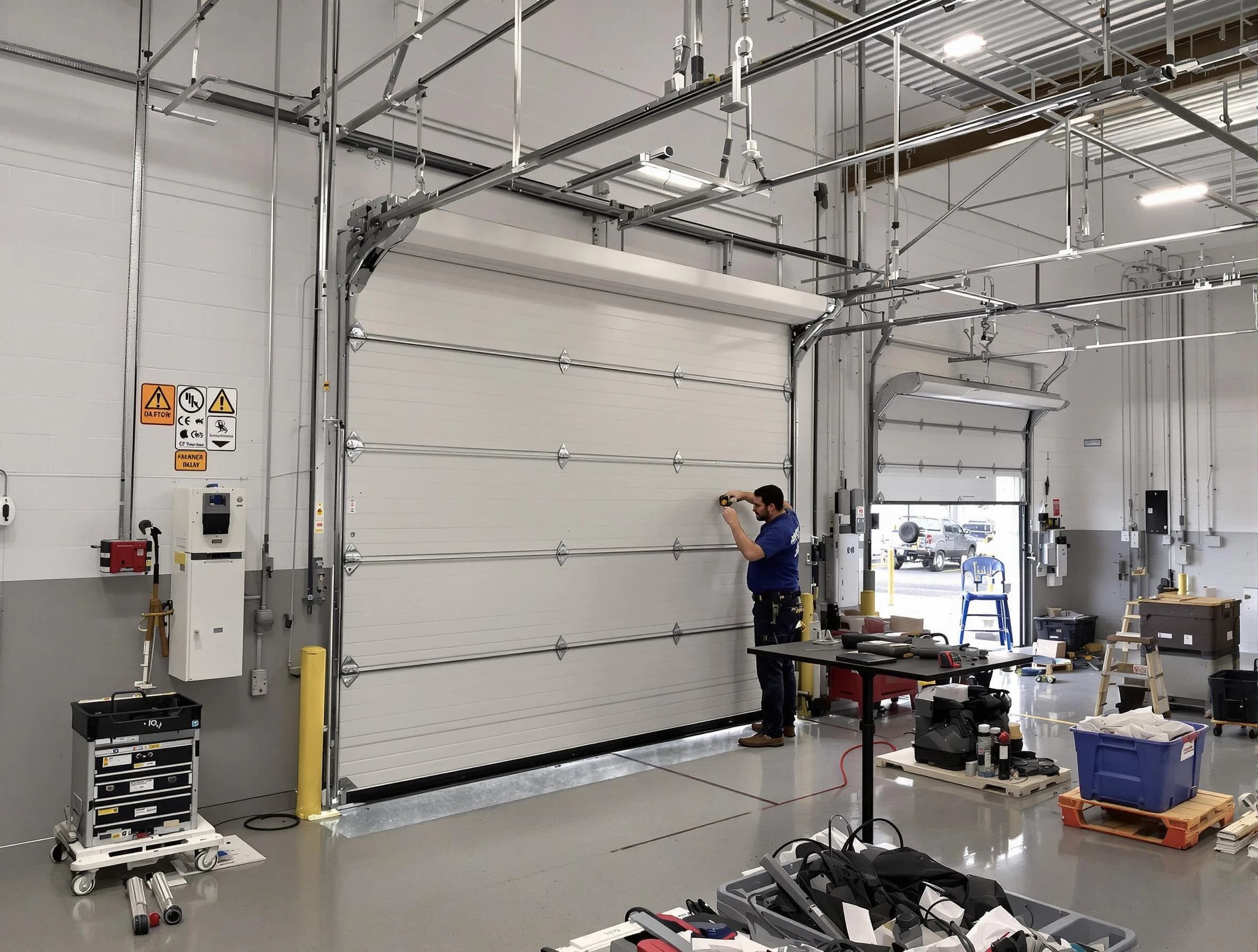 Commercial garage door repair being performed by Bellevue Garage Door Repair expert in Bellevue
