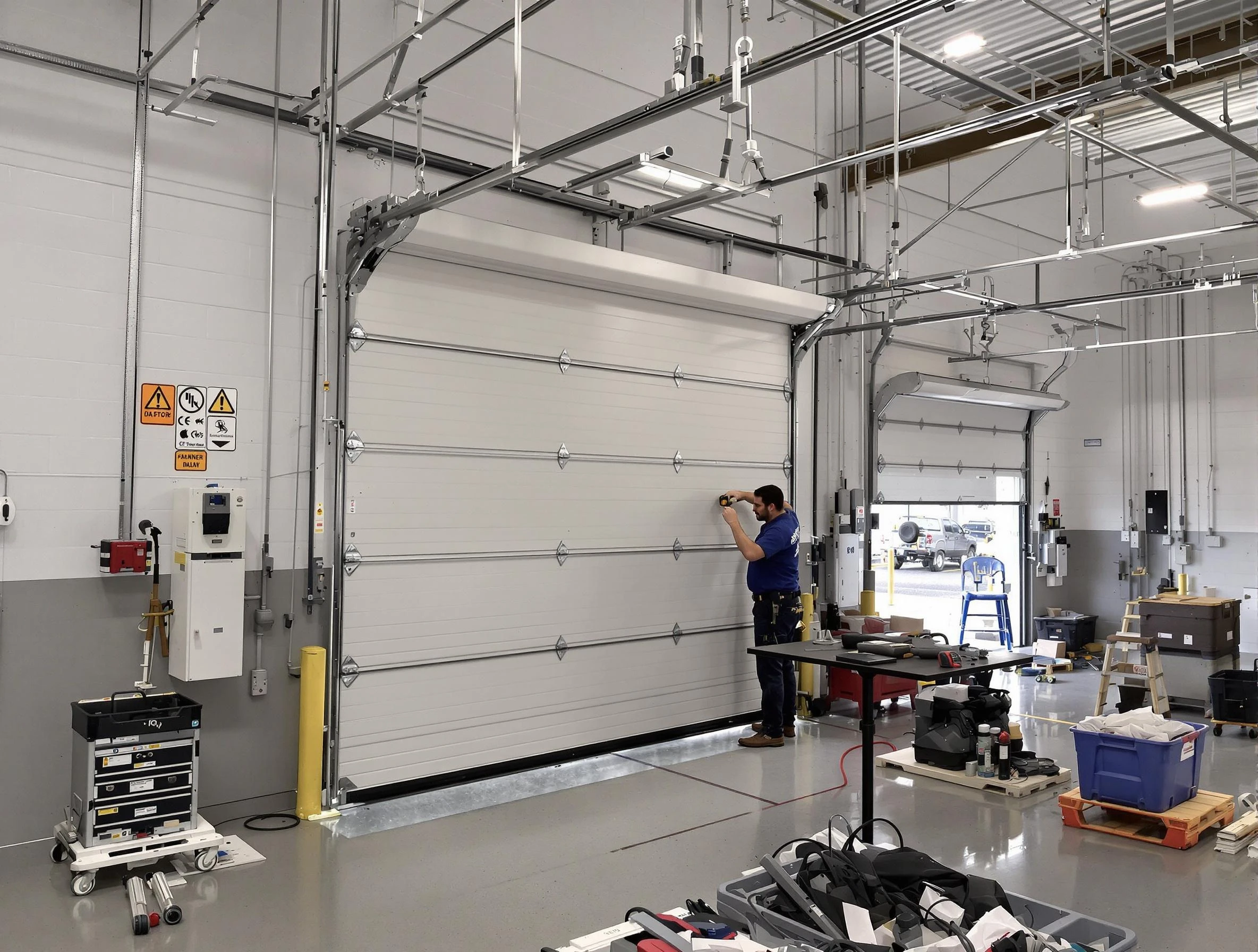 Commercial garage door repair being performed by Bellevue Garage Door Repair expert in Bellevue
