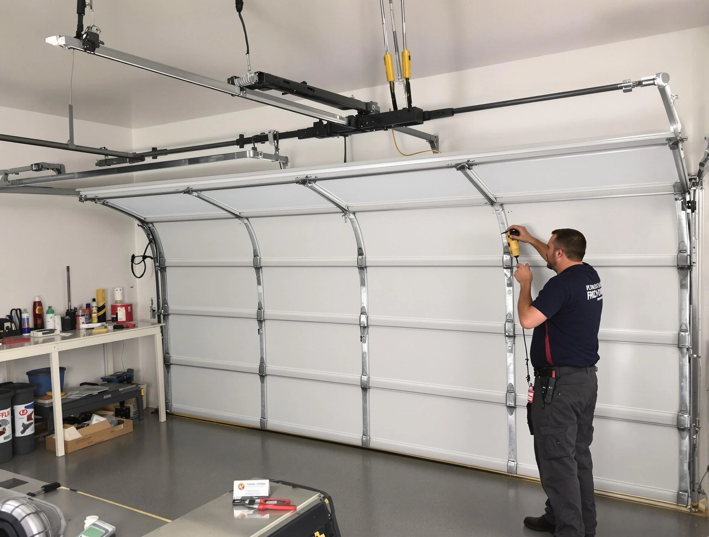 Bellevue Garage Door Repair certified technician performing overhead door system repair in Bellevue
